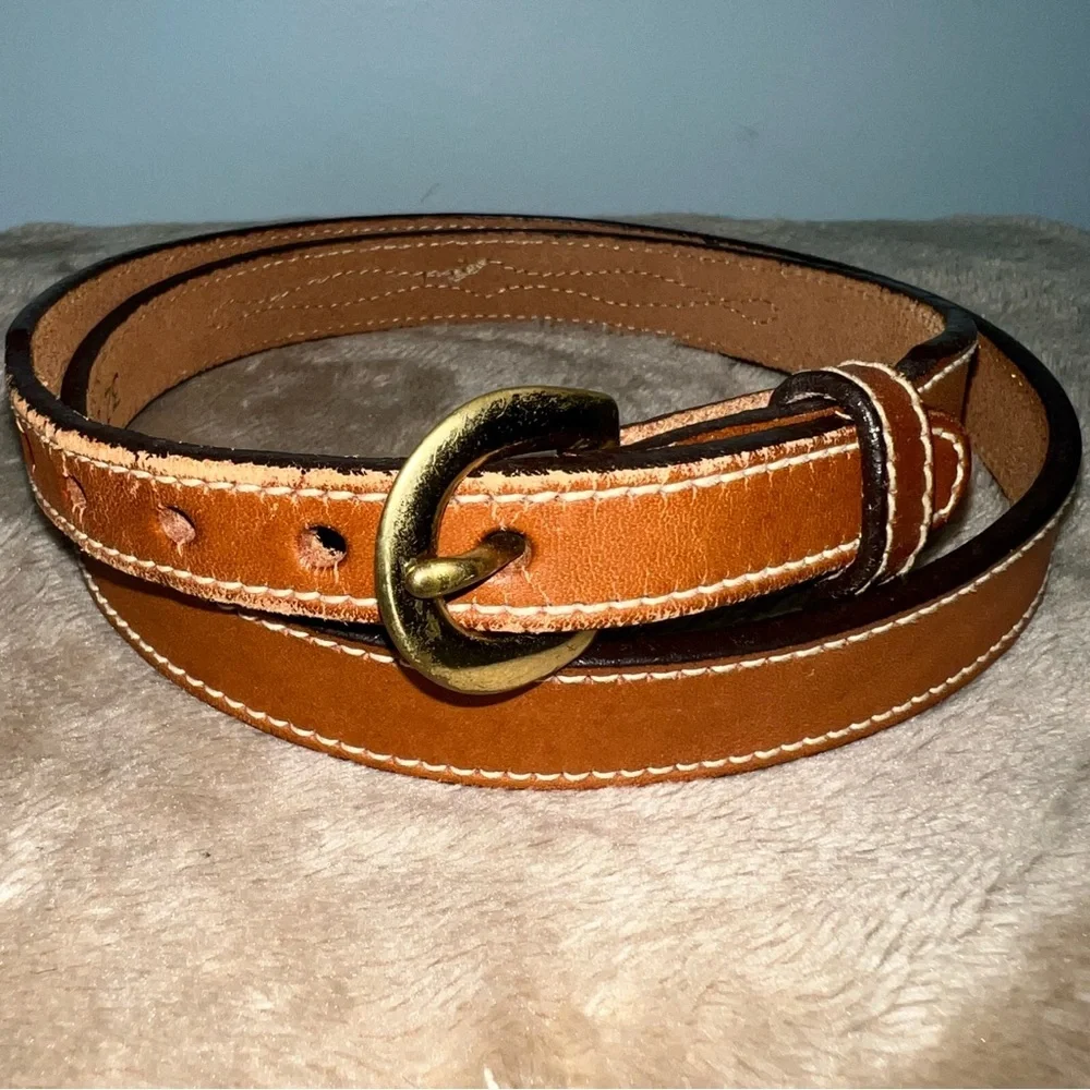 LeeGin Genuine Leather Western Stitched Belt Brown Size 32